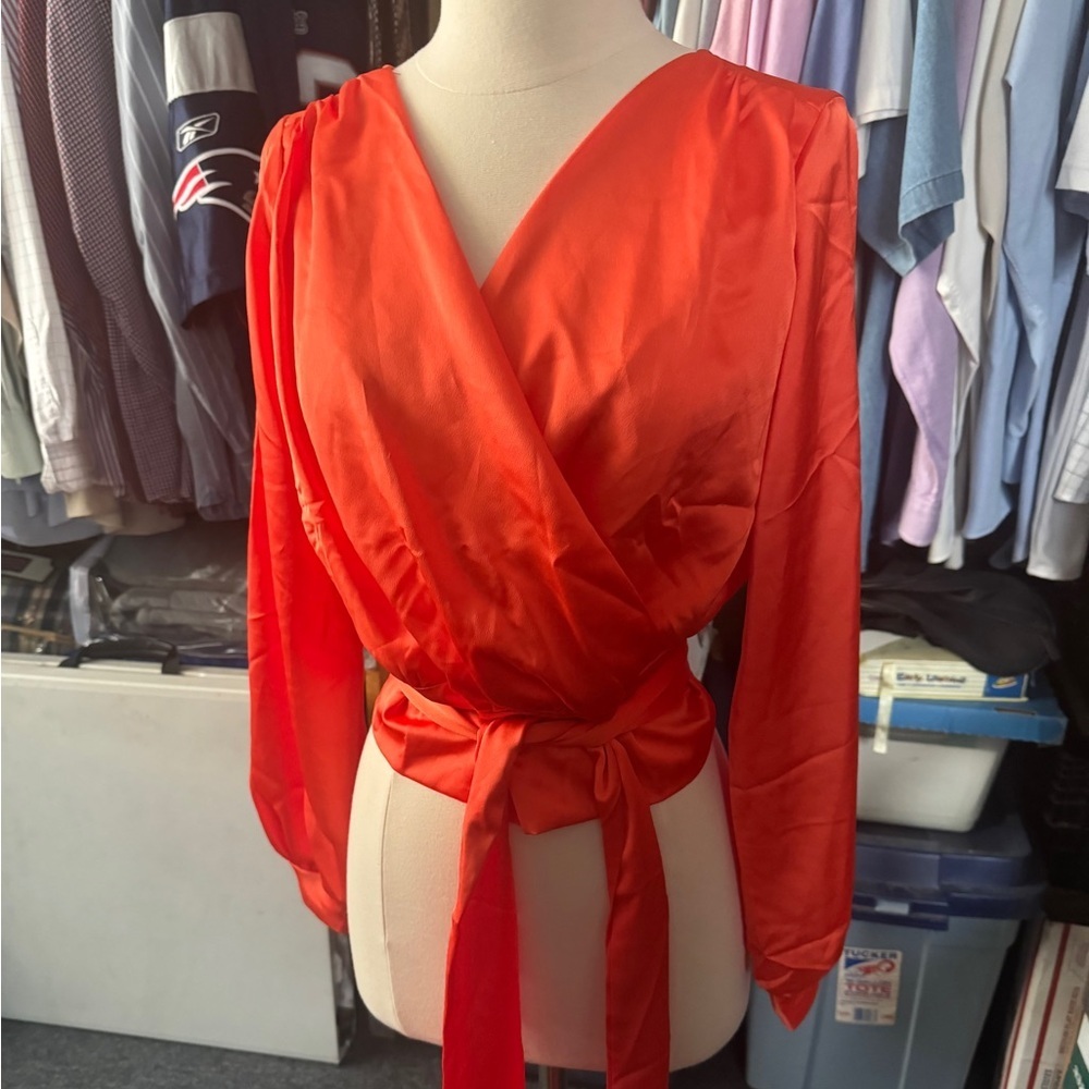 Vibrant Orange Wrap Blouse NWT made in USA 🇺🇸 size small